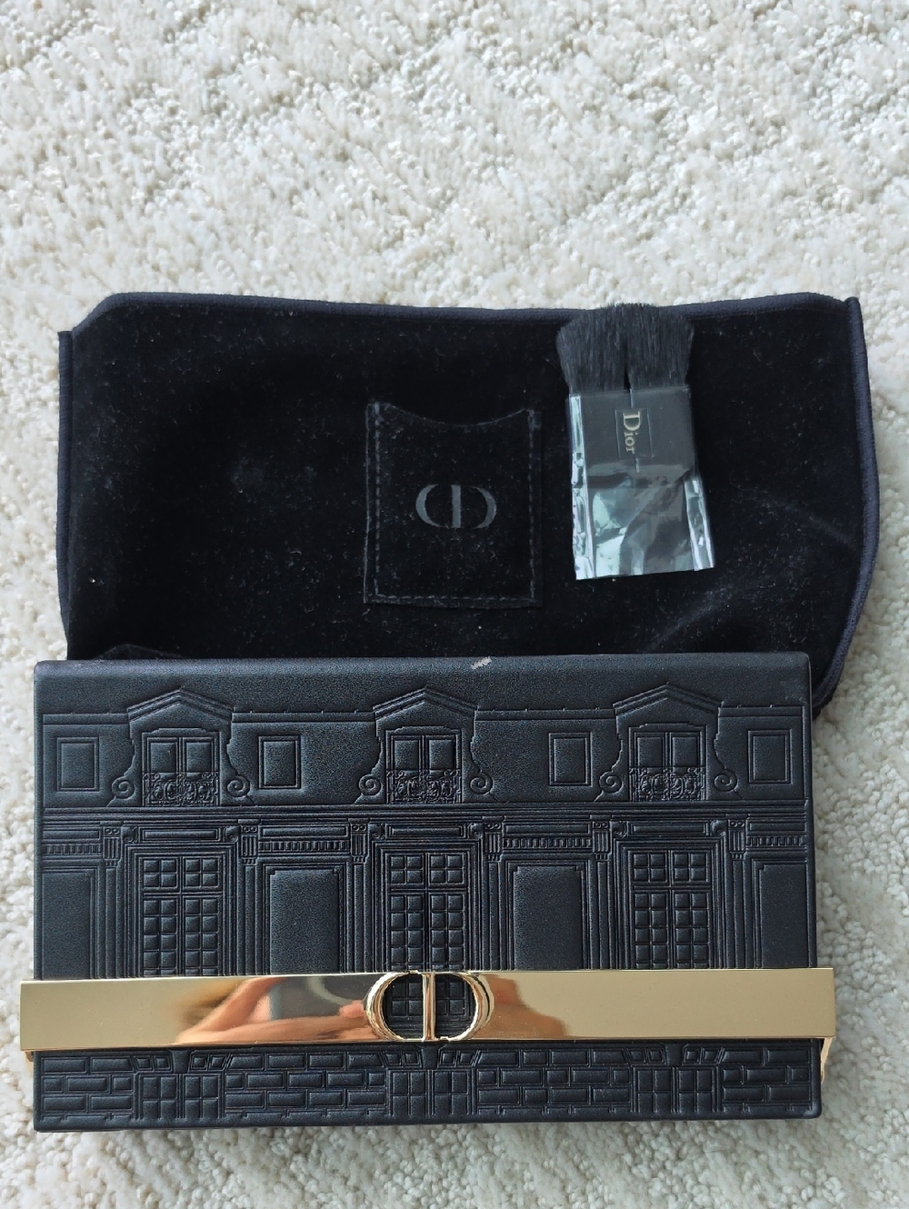 Dior Black Embossed  Compact with Gold Bar